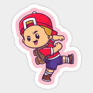 Cute Boy Going To School Cartoon Sticker